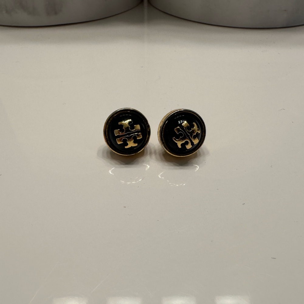 Tory Burch Navy and Gold Stud Earrings.